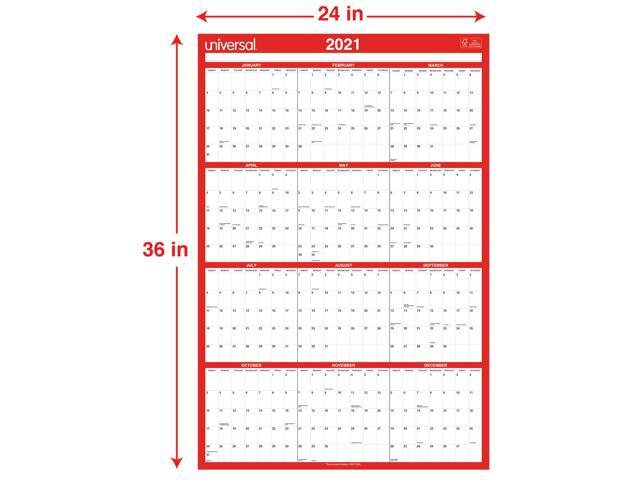 Universal Erasable Wall Calendar 24 x 36 White/Red 2021 71004