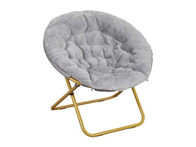 Flash Furniture Gwen Faux Fur Folding Saucer Chair Gray Faux Fur/Soft Gold Frame (FVFMC025GYSGD)