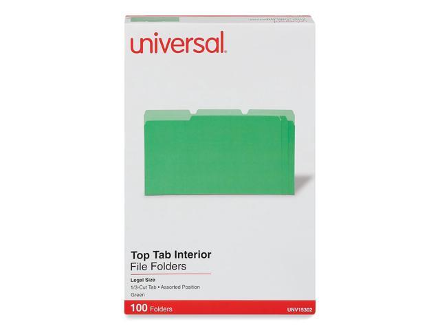 UNIVERSAL Recycled Interior File Folders 1/3 Cut Top Tab Legal Green 100/Box