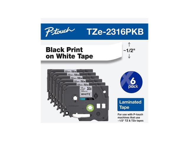 Brother P-touch TZe-231 Laminated Label Maker Tape 1/2' x 26-2/10' Black on White 6/Pack (TZe-2316PKB) TZE-2316PKB