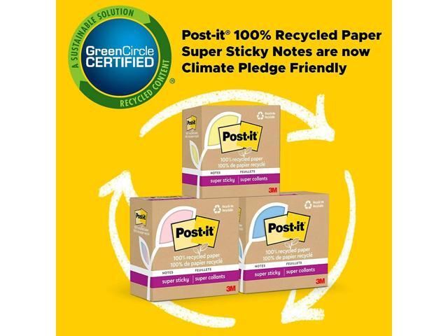 Post-it Recycled Super Sticky Notes 3' x 3' Oasis Collection 70 Sheet/Pad 24 Pads/Pack (654R-24SST-CP) 654R24SSTCP