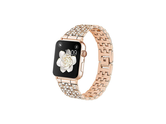 Worryfree Gadgets Full Bling Metal Wristband for Apple Watch Rose Gold 42/44/45mm (VLS1-2-ARGLD45)