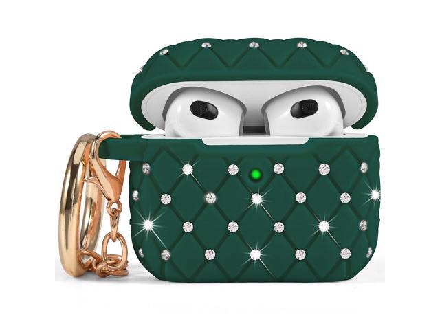 Worryfree Gadgets Protective TPU Bling Case for Apple AirPod 3 with Keychain Green (VLAIR3-012-GRN)