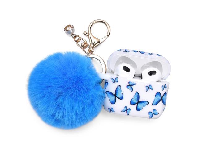 Worryfree Gadgets Silicone Case for Apple AirPod 3 with Pom Pom Keychain Butterfly (VLAIR3-1-BFLY)
