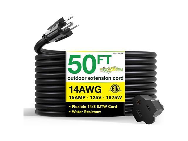 Go Green Power 50' Indoor/Outdoor Extension Cord 14 AWG Black (GG-13850BK)