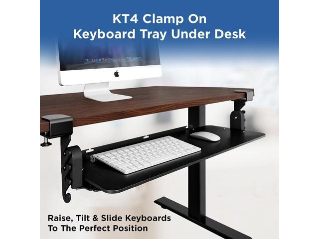 KT4 Clamp On Keyboard Tray Under Desk Slide -Height and Tilt Adjustable Keyboard Tray Desktop Under Desk Keyboard Tray Slide Out computer keyboard...