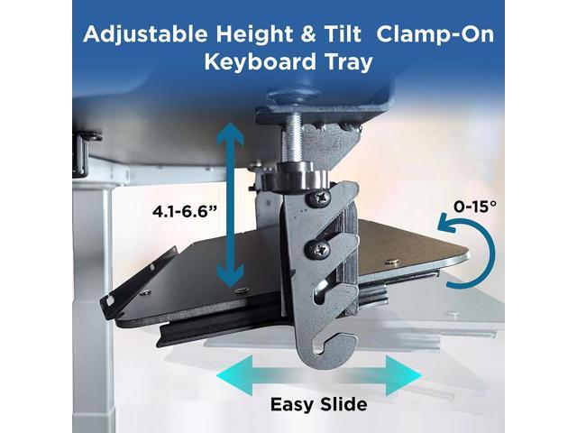 KT4 Clamp On Keyboard Tray Under Desk Slide -Height and Tilt Adjustable Keyboard Tray Desktop Under Desk Keyboard Tray Slide Out computer keyboard...
