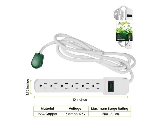 GoGreen Power 6 Outlet Surge Protector 6' Cord White (GG-16106MS)