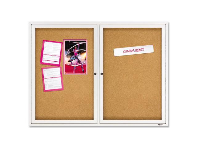 Quartet Enclosed Bulletin Board Natural Cork/Fiberboard 48 x 36 Silver Aluminum Frame 2364