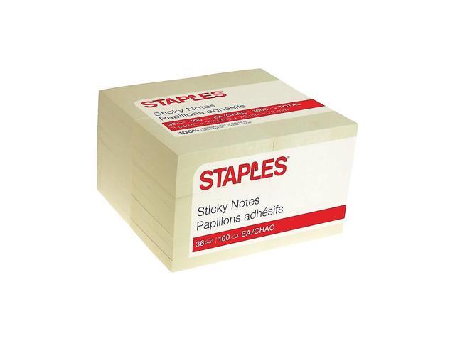 Staples Stickies Standard Notes 3  x 3 /Pad 36  Pack 