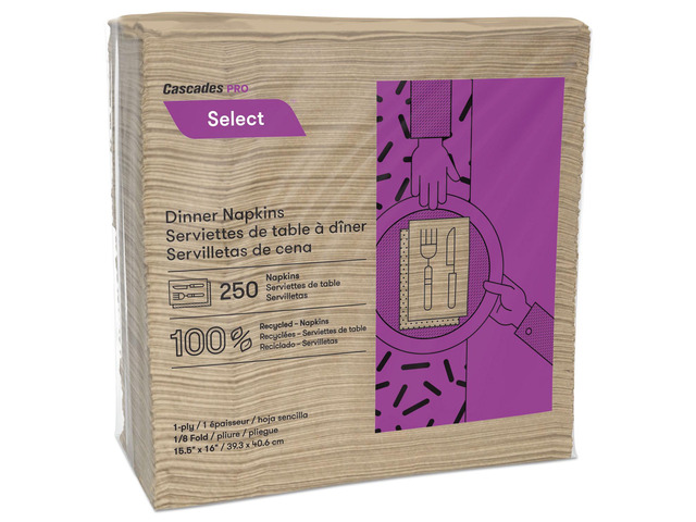 Cascades PRO Select Dinner Napkins 1-Ply 16 x 15 1/2 Natural 250/Pack N055