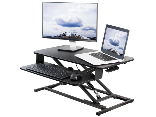 VIVO Black Height Adjustable 32' Standing Desk Monitor Riser, Economic Sit Stand Workstation Tabletop (DESK-V000S)