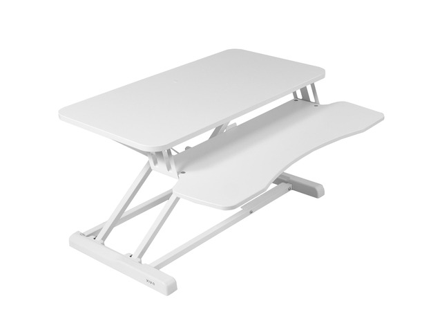 VIVO White Height Adjustable Standing Desk Monitor Riser 32' Sit Stand Workstation Tabletop (DESK-V000KW)
