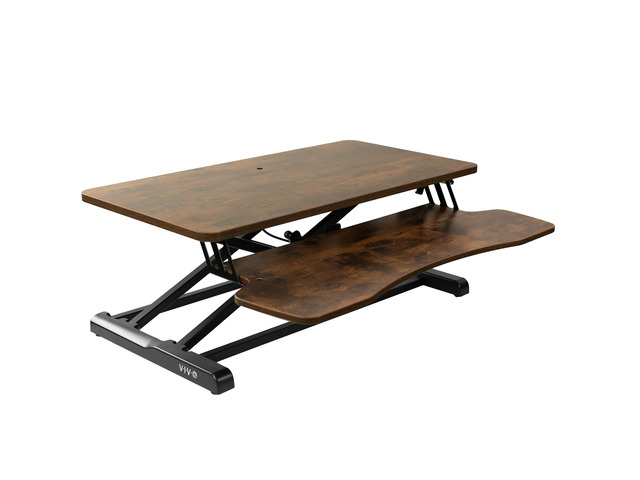 VIVO Vintage Brown Height Adjustable Standing Desk Monitor Riser, 32' Sit Stand Tabletop Workstation (DESK-V000KN)