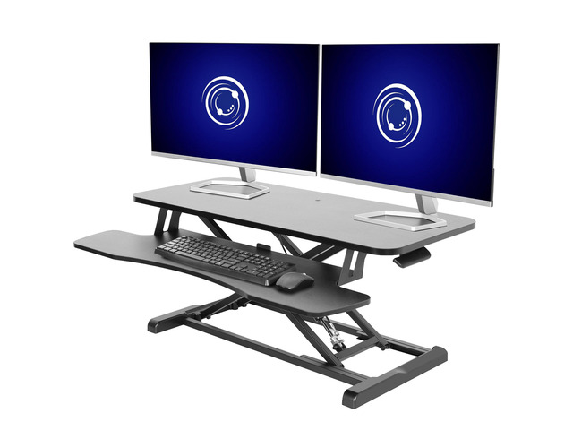 VIVO Black Height Adjustable 36' Standing Desk Monitor Riser, Sit Stand Tabletop