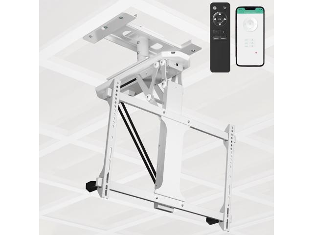 VIVO White Electric Motorized Flip Down Drop Ceiling TV Mount, 32' to 70' Screen