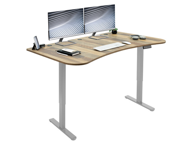 VIVO Electric 63 x 32 Stand Up Desk, Reclaimed Wood Table Top, Gray Frame