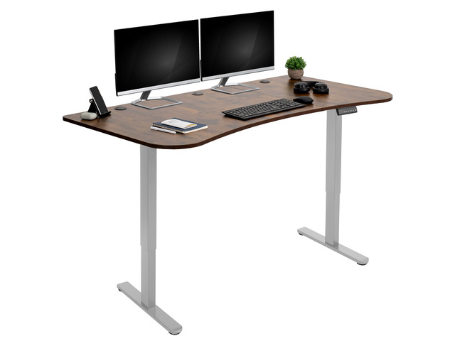 VIVO Electric 63 x 32 Stand Up Desk, Vintage Brown Table Top, Gray Frame