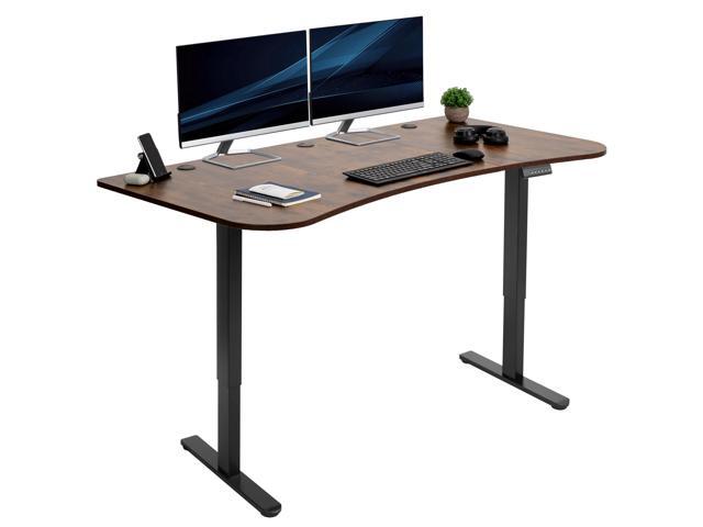 VIVO Electric 63x32 Stand Up Desk, Rustic Vintage Brown Tabletop, Black Frame