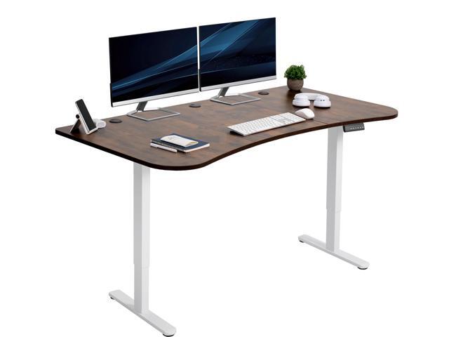 VIVO Electric 63 x 32 Stand Up Desk, Rustic Vintage Brown Top, White Frame