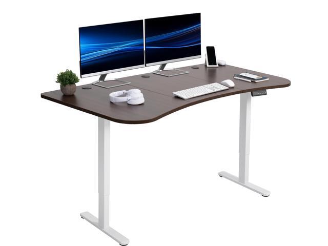 VIVO Electric 63 x 32 Stand Up Desk, Dark Walnut Table Top, White Frame