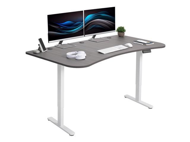 VIVO Electric 63 x 32 Stand Up Desk, Dark Gray Table Top, White Frame