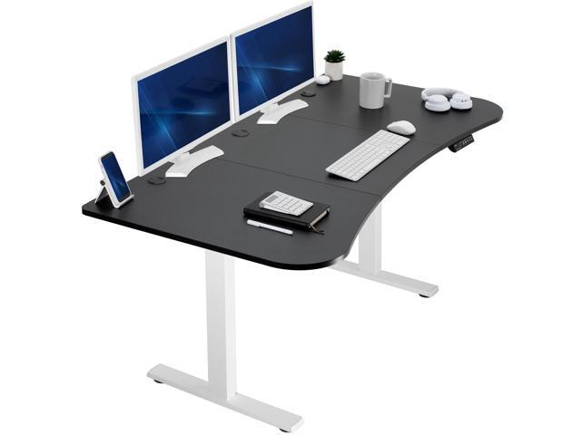 VIVO Electric 63 x 32 Stand Up Desk, Black 3 Part Table Top, White Frame