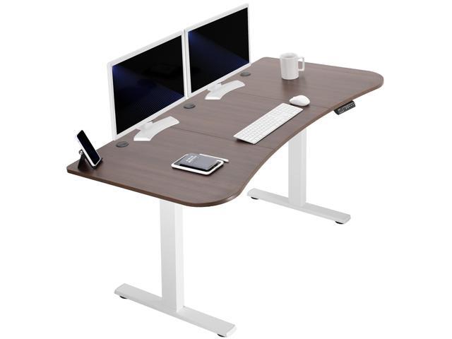 VIVO Electric 63 x 32 Stand Up Desk, Dark Walnut Table Top, White Frame