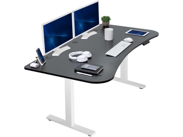 VIVO Electric 63 x 32 Standup Desk, Black Carbon Fiber Tabletop, White Frame