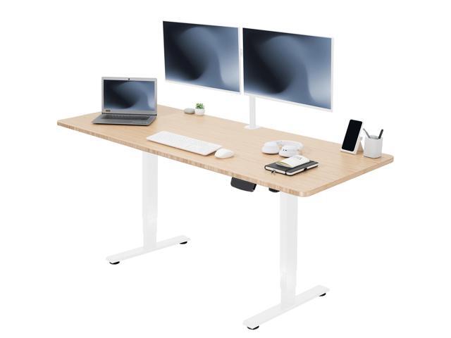 VIVO Electric 71' x 30' Stand Up Desk Workstation, Bamboo Table Top, White Frame