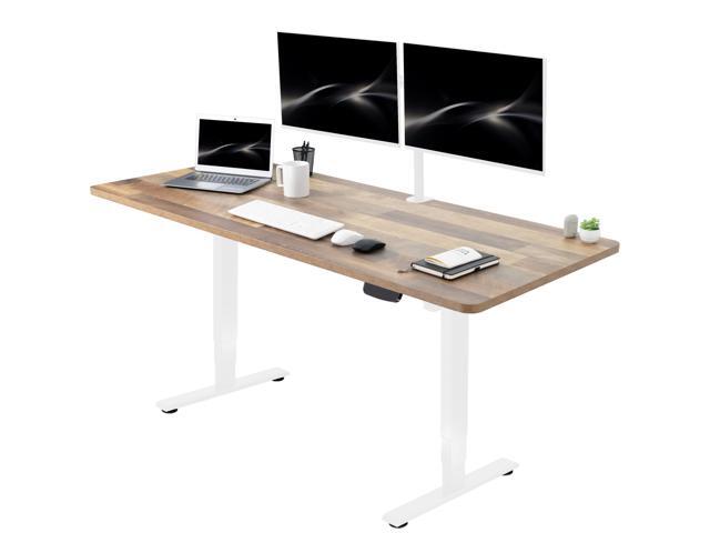 VIVO Electric 71' x 30' Stand Up Desk, Reclaimed Wood Table Top, White Frame
