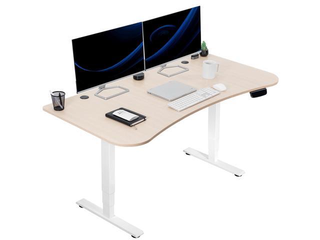 VIVO Light Wood / White Electric Height Adjustable Stand Up Desk Frame with Top