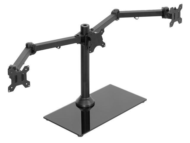 VIVO Black Triple Monitor Mount Stand w/ Glass Base Holds 3 Screens up to 24'