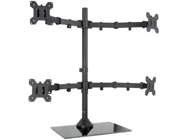 VIVO Quad Monitor Desk Stand Mount Freestanding Glass Base 4 Screens up to 27'