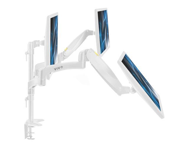 VIVO White Triple Monitor Mount, 2 Pneumatic Arms + 1 Fixed, 3 Screens up to 32'
