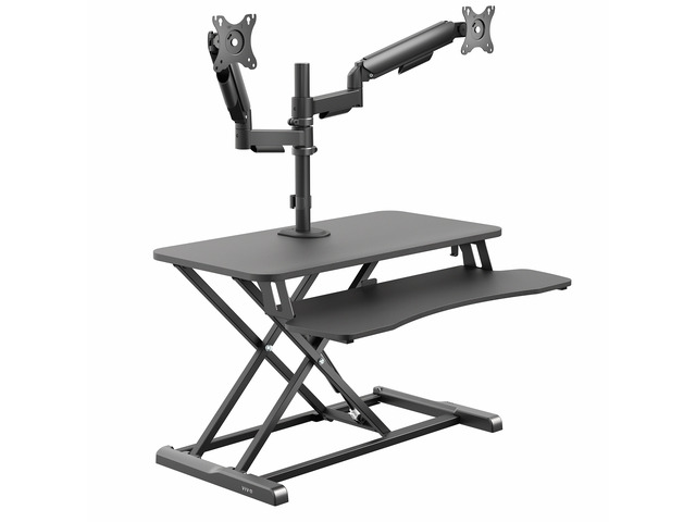 VIVO Black 32' Standing Desk Riser with Dual Monitor Arm for up to 32' Screens