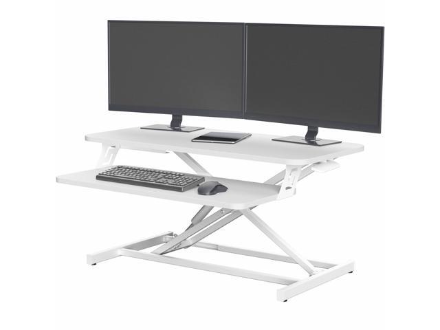 VIVO White Height Adjustable 32' Standing Desk Monitor Riser, Sit Stand Tabletop