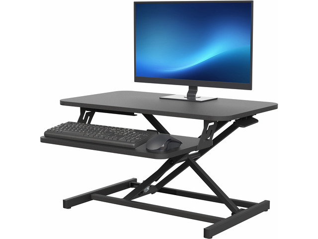 VIVO Black Height Adjustable 28' Standing Desk Monitor Riser, Sit Stand Tabletop