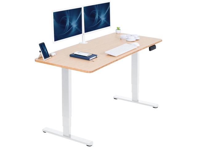 VIVO Electric 60' x 24' Stand Up Desk, Bamboo Table Top, White Frame