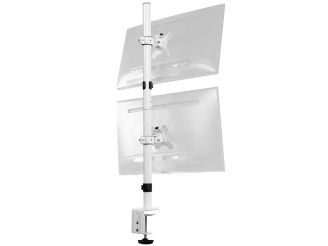 White Dual LCD Monitor Desk Mount Stand, Stacked Vertical 2 Screens up to 34'