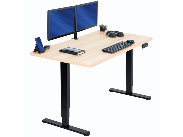 VIVO Electric 55' x 28' Stand Up Desk, Light Wood Table Top, Black Frame