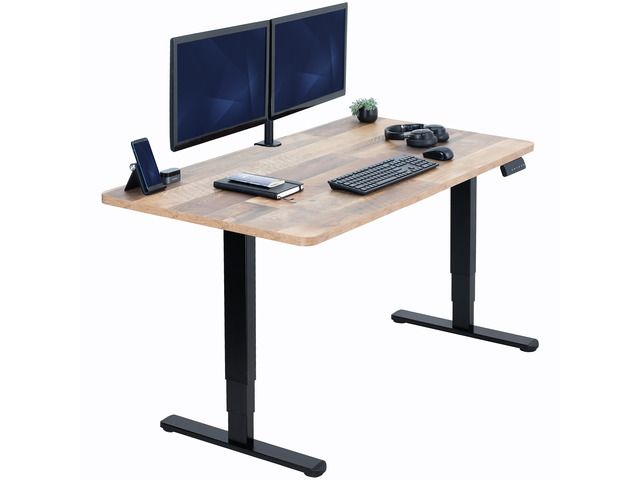 VIVO Electric 55' x 28' Stand Up Desk, Reclaimed Wood Table Top, Black Frame