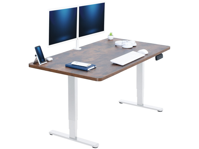 VIVO Electric 55' x 28' Stand Up Desk, Vintage Brown Table Top, White Frame
