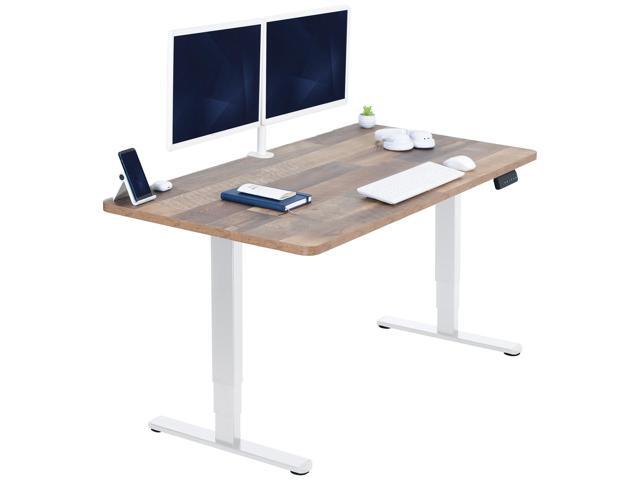 VIVO Electric 55' x 28' Stand Up Desk, Reclaimed Wood Table Top, White Frame