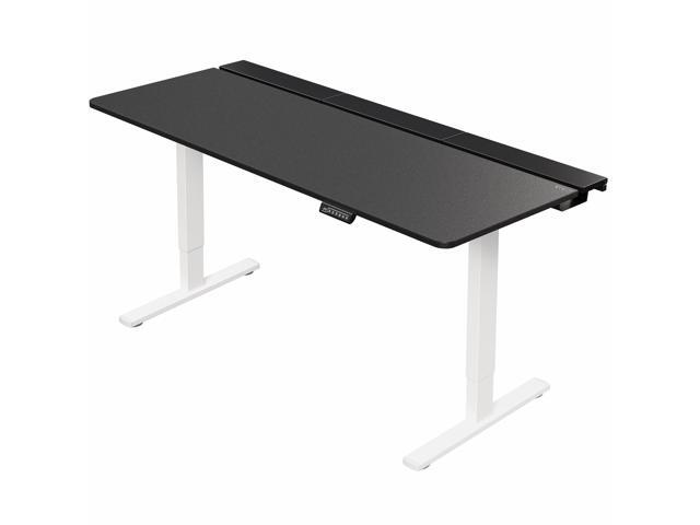 VIVO Electric 71' x 30' Desk, Full Pad, Black Hidden Cable Tabletop, White Frame