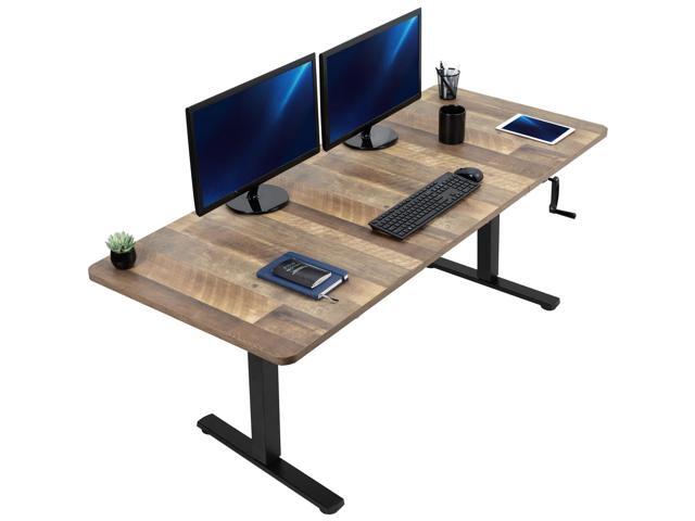 VIVO Manual 71 x 30 Stand Up Desk Workstation, Reclaimed Wood Top, Black Frame