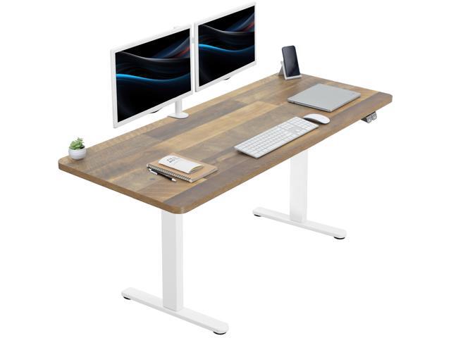 VIVO Electric 60 x 24 Stand Up Desk Reclaimed Wood Table Top, White Frame