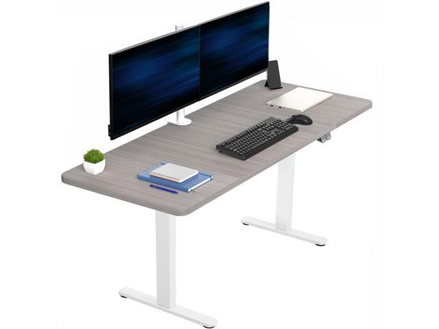 VIVO Electric 60x24 Stand Up Desk, Dark Gray Table Top, White Frame