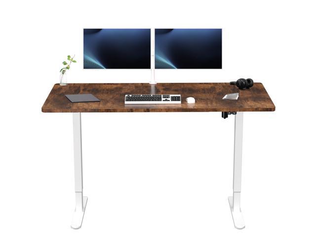 VIVO Electric 60 x 30 Stand Up Desk, Vintage Brown Table Top, White Frame