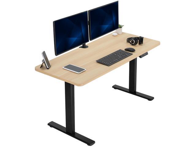 VIVO Electric 60 x 24 Stand Up Desk Light Wood Table Top, Black Frame